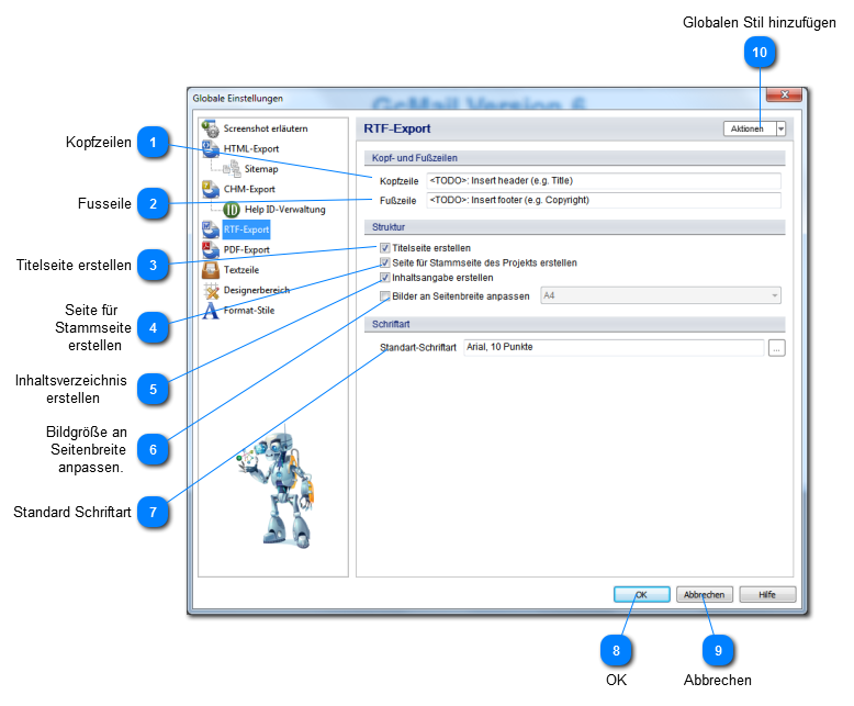 RTF Export Einstellungen